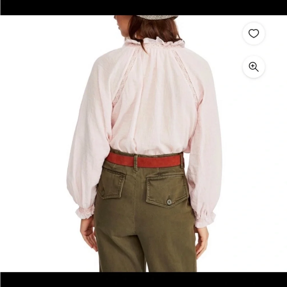 - Free People Silvan Embroidered Light Pink Floral Pullover Blouse Size